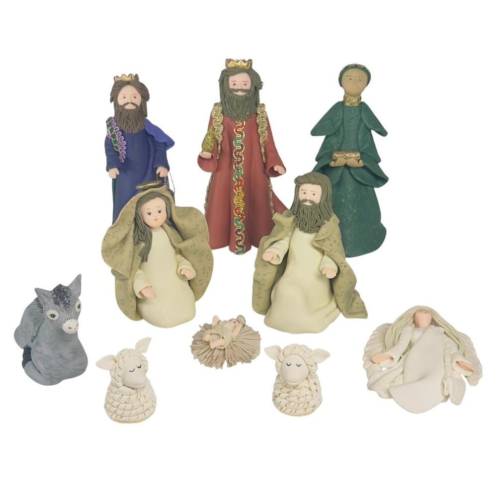 Kneeded Angels Nativity Three Wise Men Mary Jesus and Joseph Lot of 10